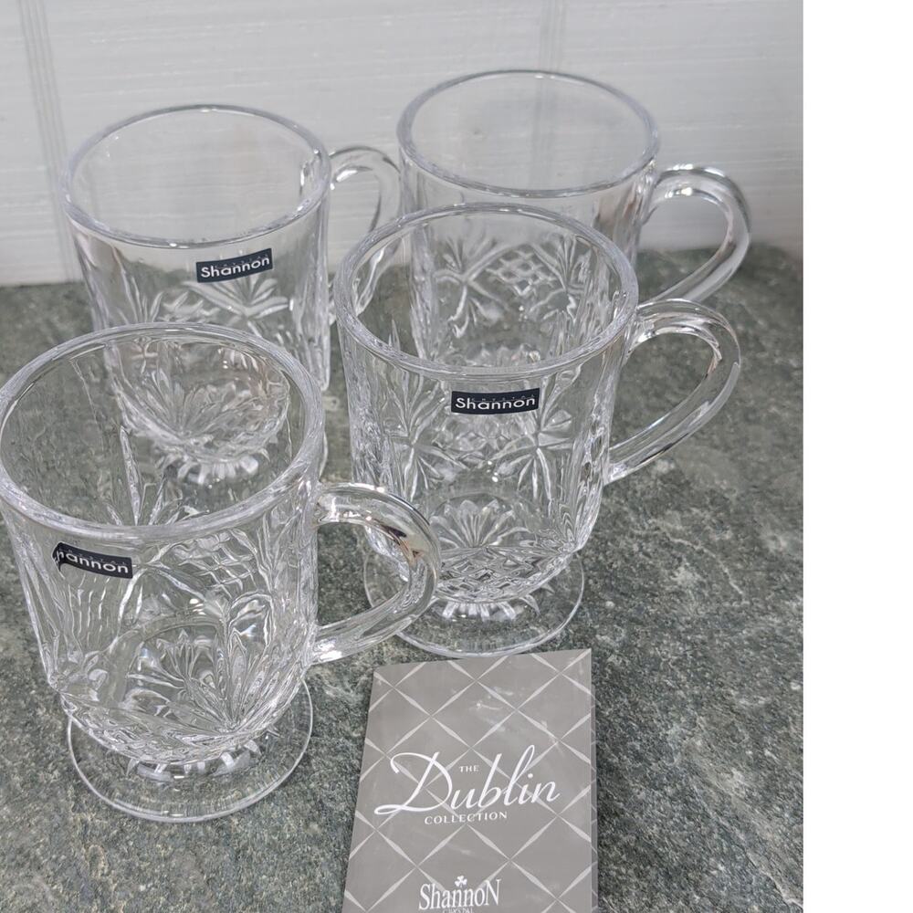 Godinger Dublin Shannon Crystal Coffee Tea Mugs (Set of 4) 10 oz. Footed